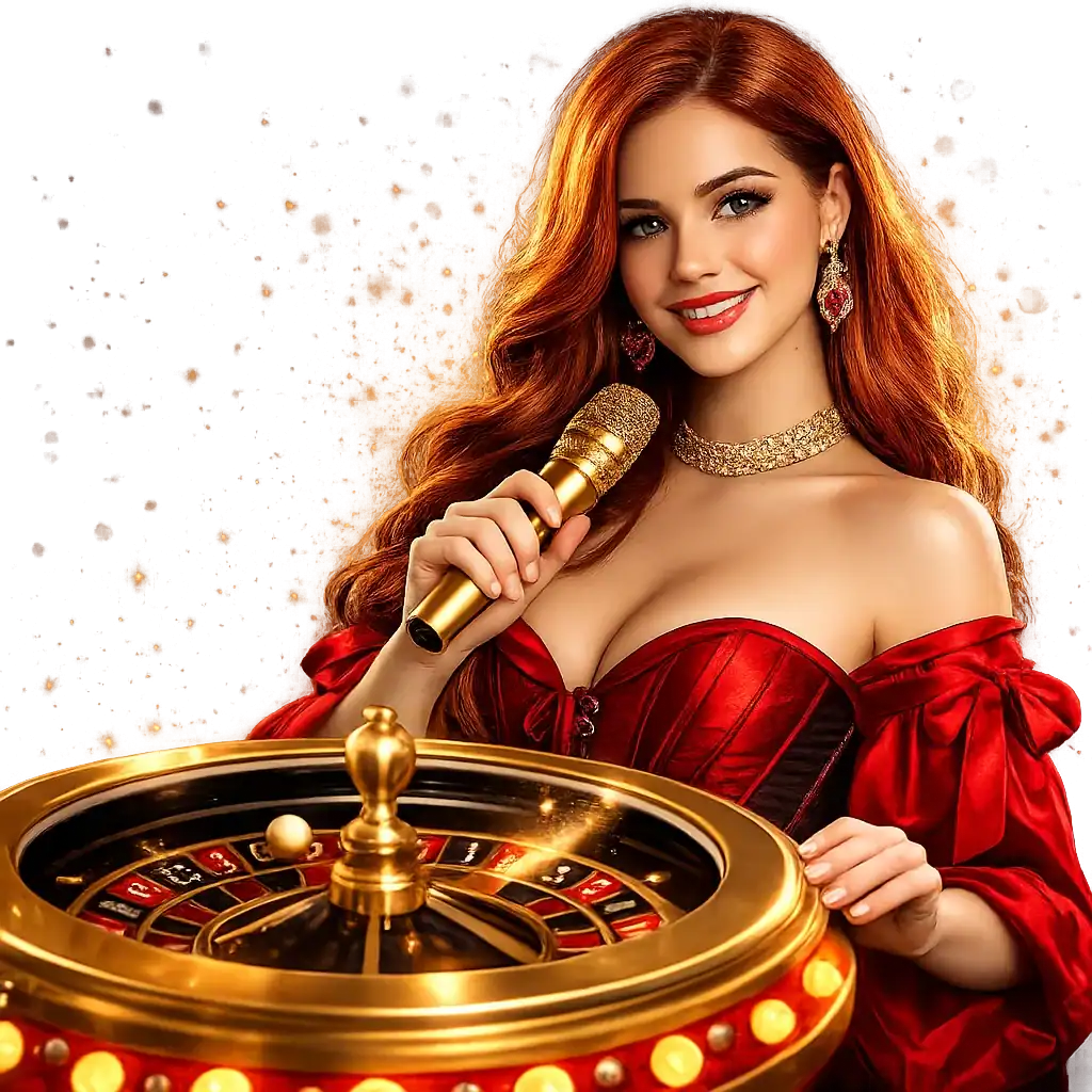 Crupier pelirroja con ruleta girando
